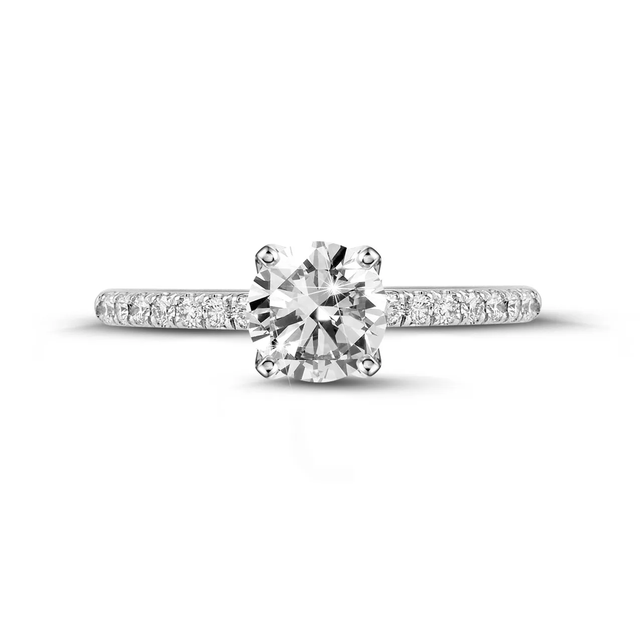 1.25 quilates anillo solitario en oro blanco con diamantes en los lados 