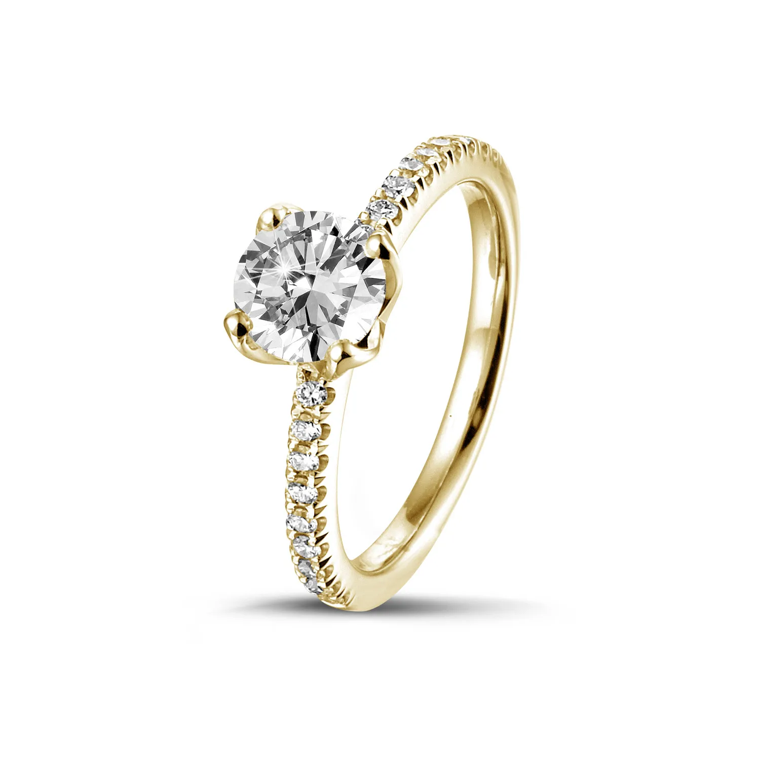 1.50 quilates anillo solitario en oro amarillo con diamantes en los lados 