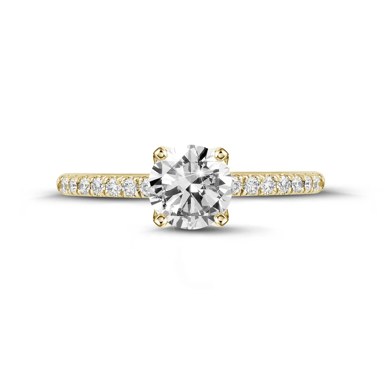 1.50 quilates anillo solitario en oro amarillo con diamantes en los lados 