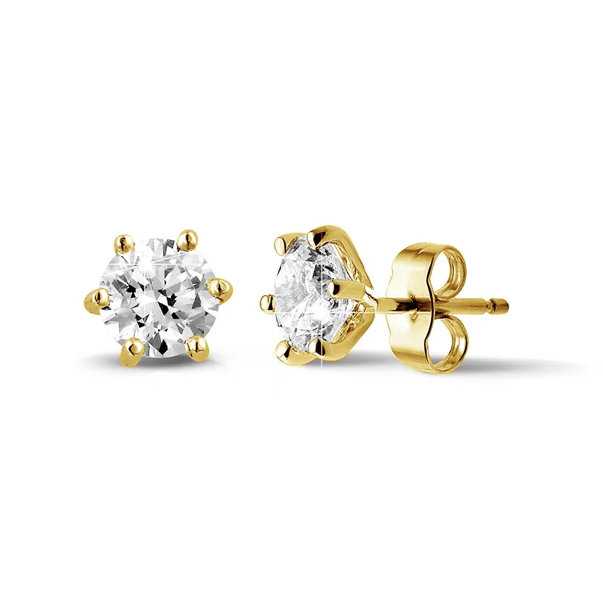 2.00 quilates pendientes diamantes clásicos en oro amarillo con seis garrase 
