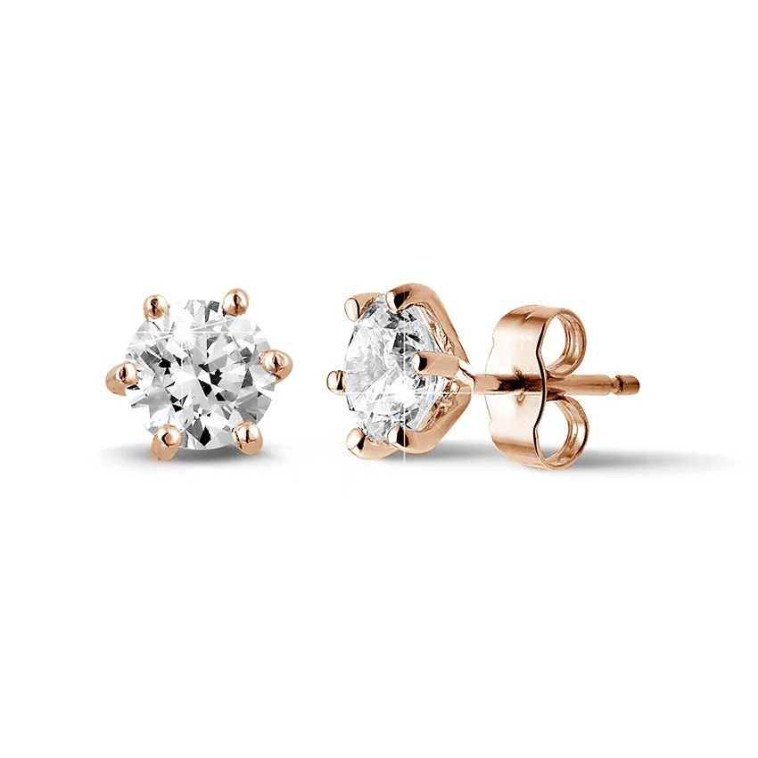 2.00 quilates pendientes diamantes clásicos en oro rojo con seis garrase 