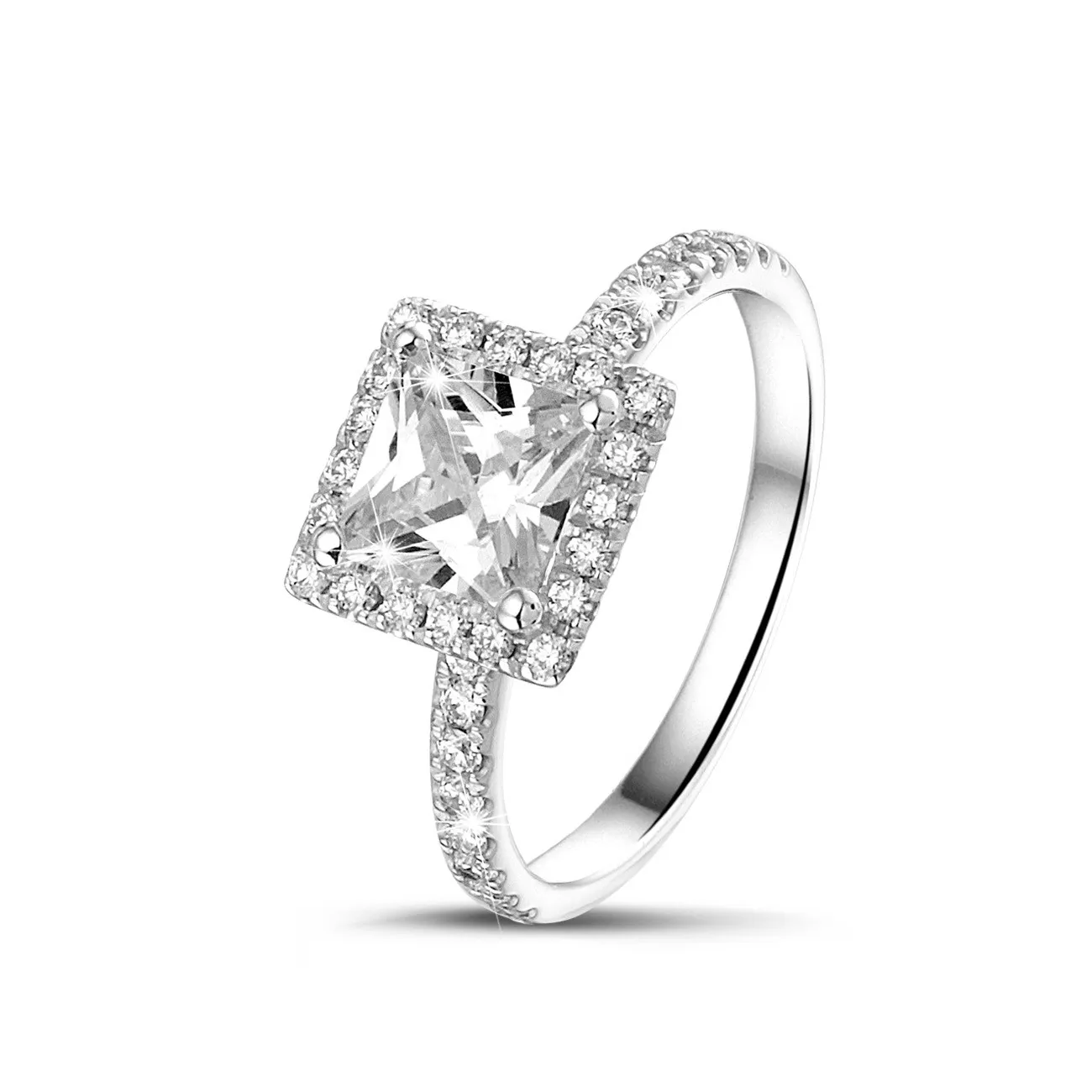 2.00 quilateshalo anillo solitario diamante princesa en oro blanco con diamantes redondos 