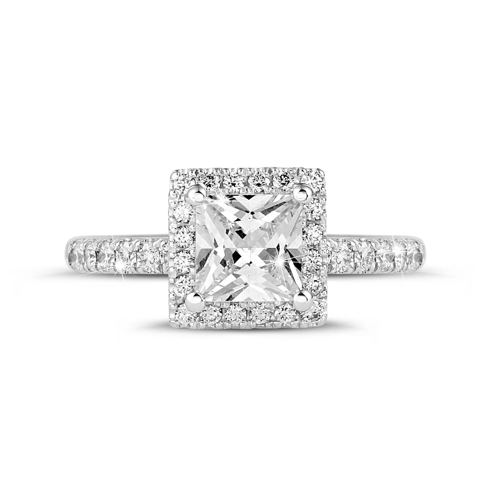 2.00 quilateshalo anillo solitario diamante princesa en oro blanco con diamantes redondos 