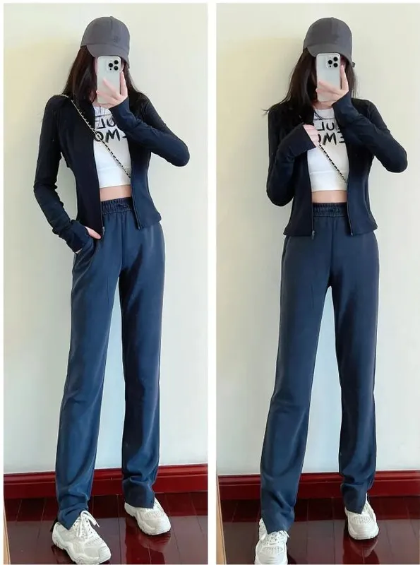 2023 LL YOGA SOFTSTREME PANTALONES SPLITHEM LONG LADIES CINTURA ALTA TELA SUAVE PANTALONES RECTOS JOGGER MUESTRA PIERNAS YOGA F