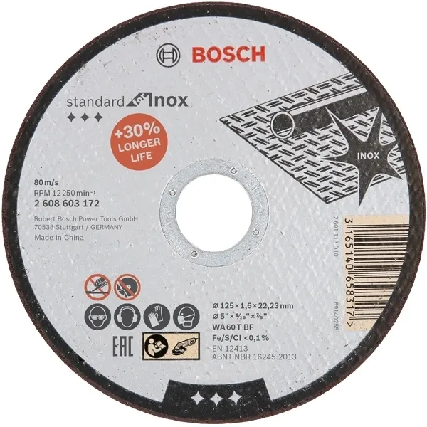 24X BOSCH  STANDARD FOR INOX  DISCO DE CORTEACERO INOXIDABLE, 125X22,2X1.6MM, 1 CADA + BOSCH  STANDARD FOR INOX  DISCO DE CO