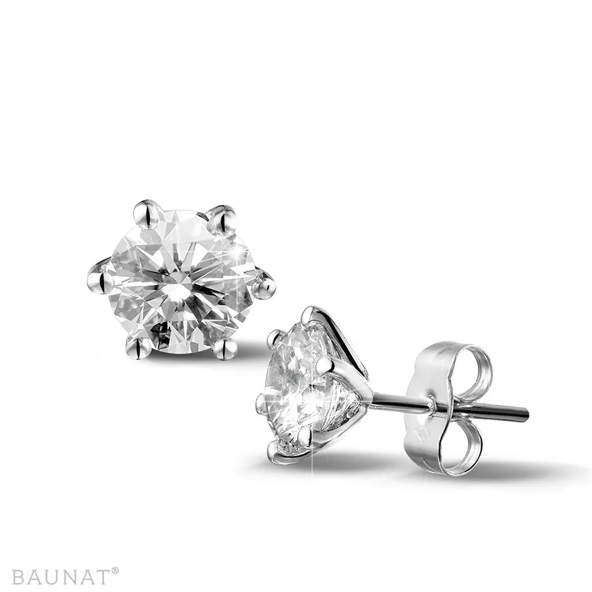 2.50 quilates pendientes diamantes clásicos en oro blanco con seis garras 