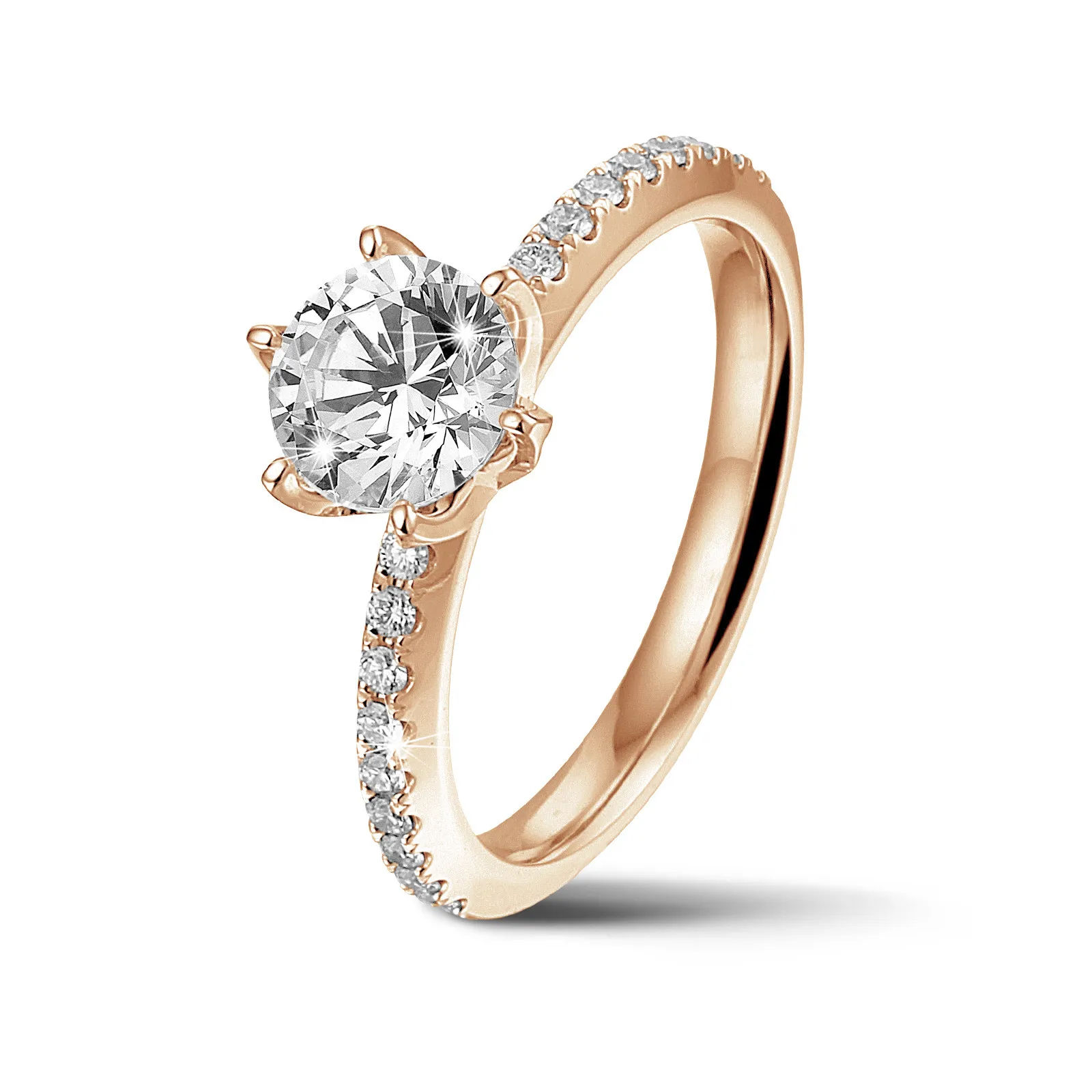 3.00 quilates anillo solitario en oro rojo con diamantes en los lados 