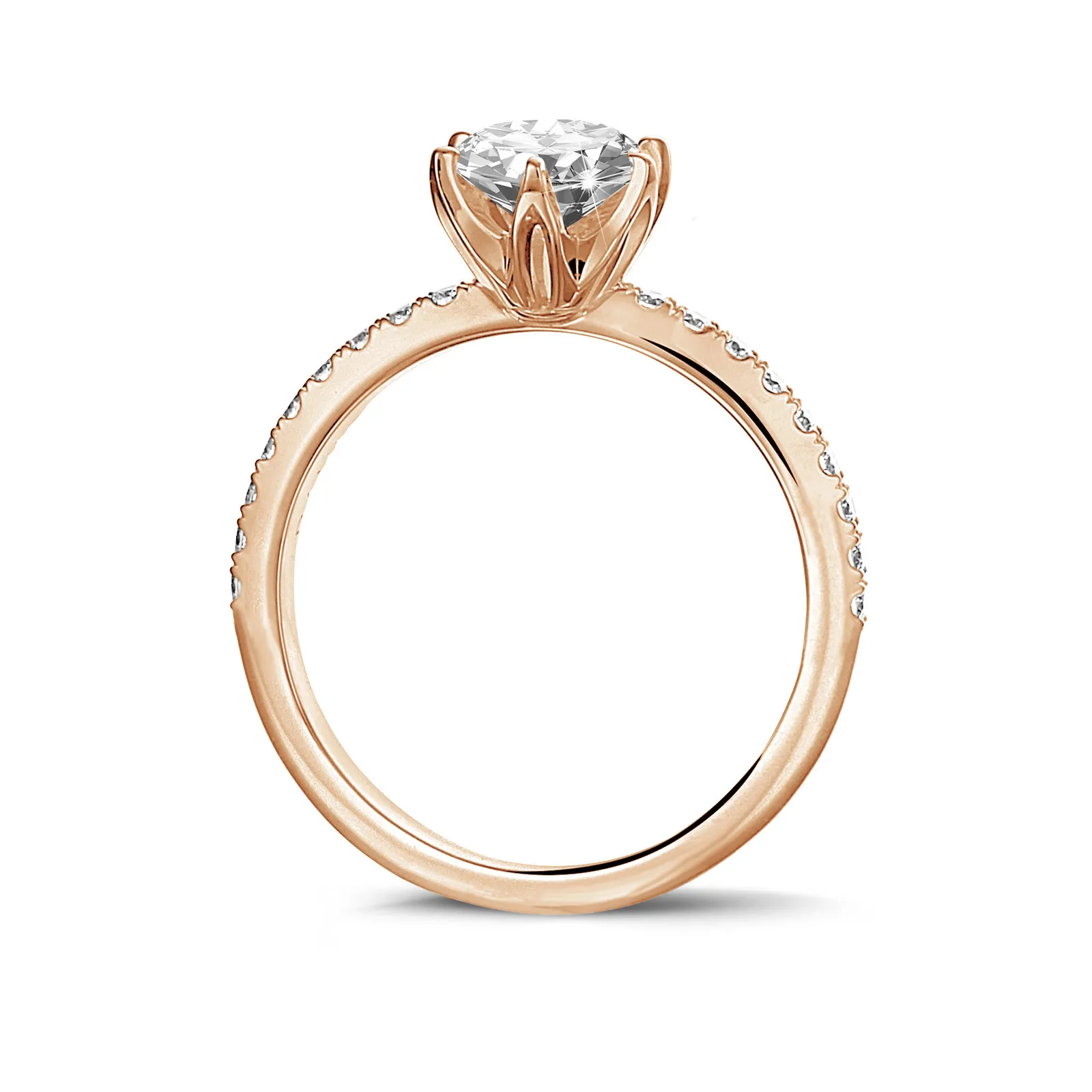 3.00 quilates anillo solitario en oro rojo con diamantes en los lados 