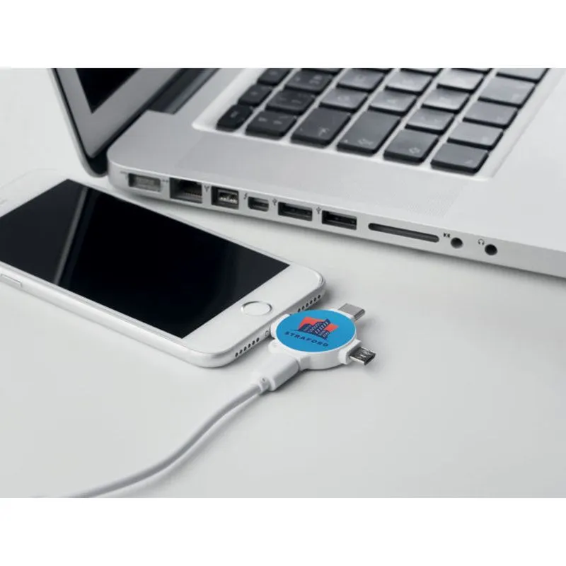 Adaptador con cable 3 en 1 personalizable con logotipo