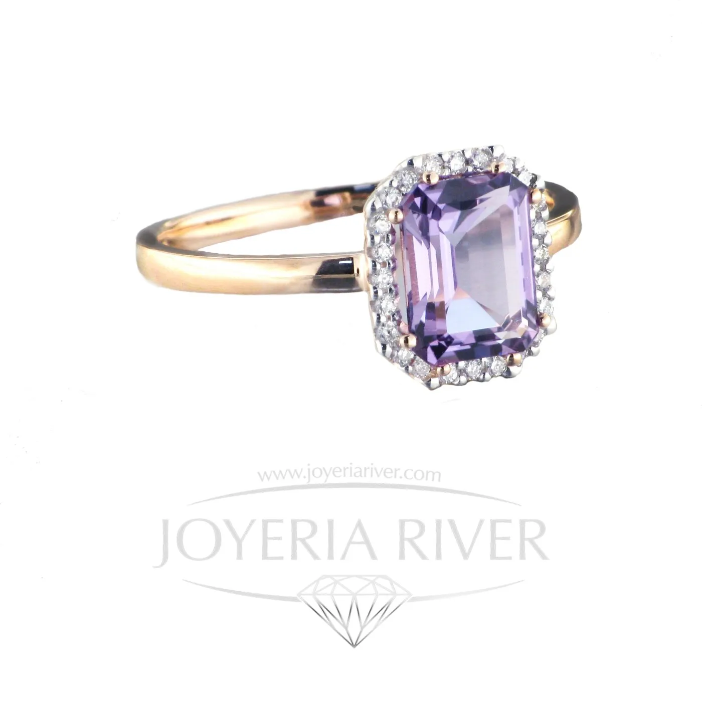 Anillo Oro Rosa Amatista y Brillantes R566I314
