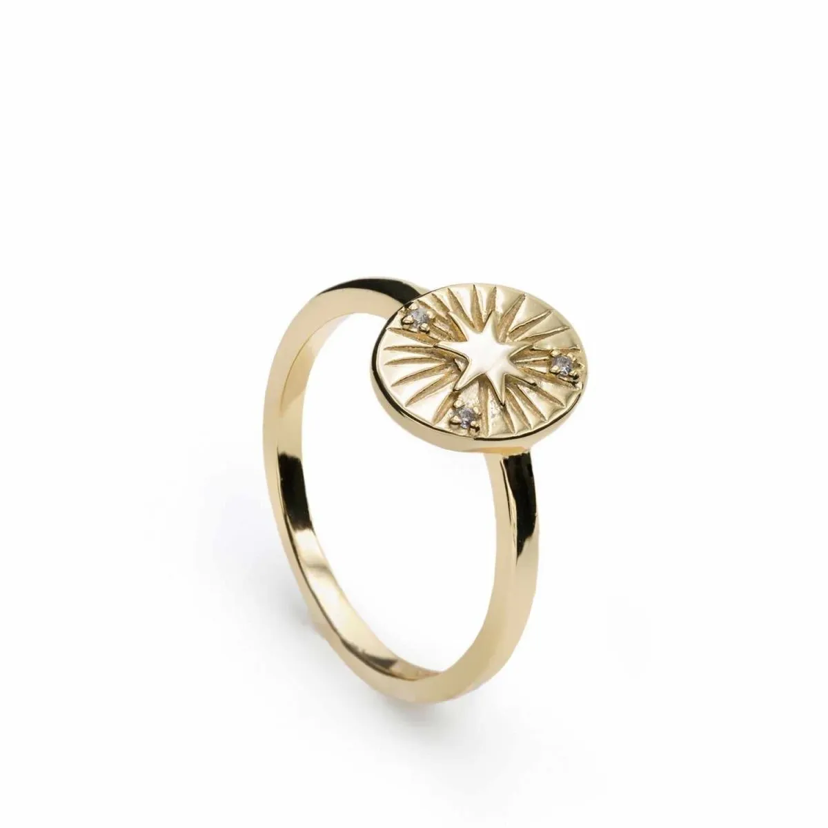 Anillo sello en plata dorado diseo estrella