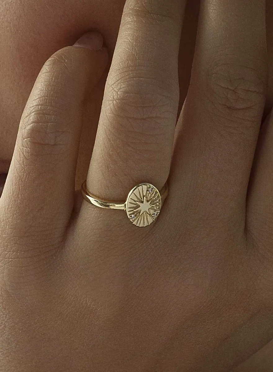 Anillo sello en plata dorado diseo estrella