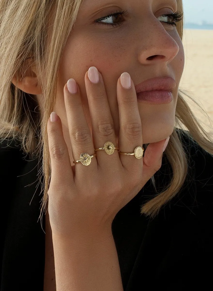 Anillo sello en plata dorado diseo estrella