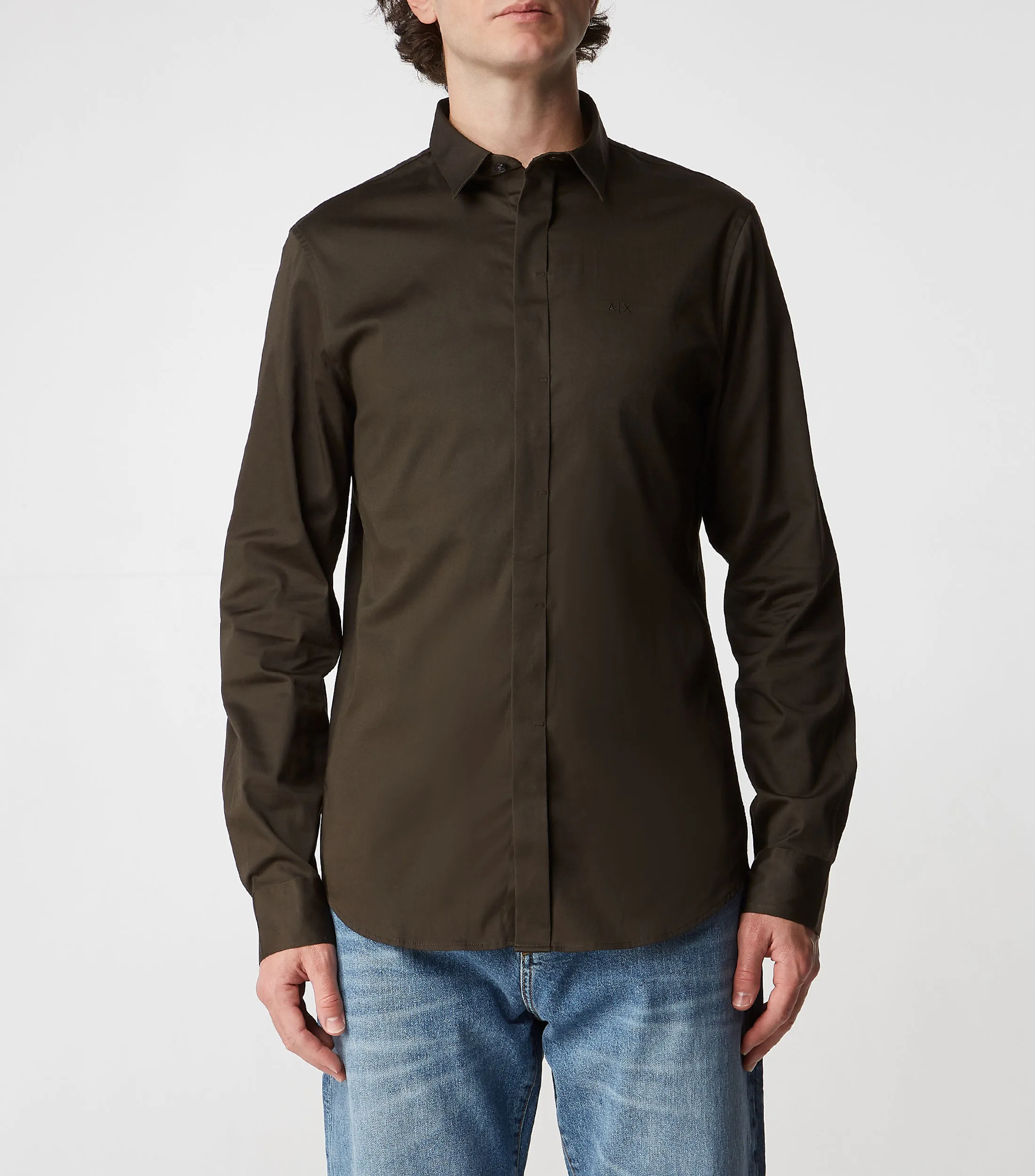 Armani Exchange Camisa lisa manga larga Hombre