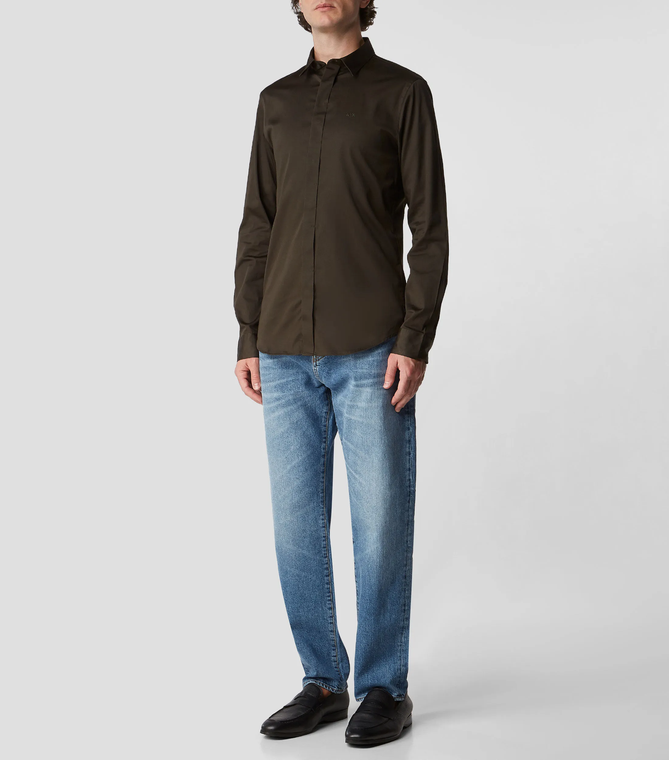 Armani Exchange Camisa lisa manga larga Hombre