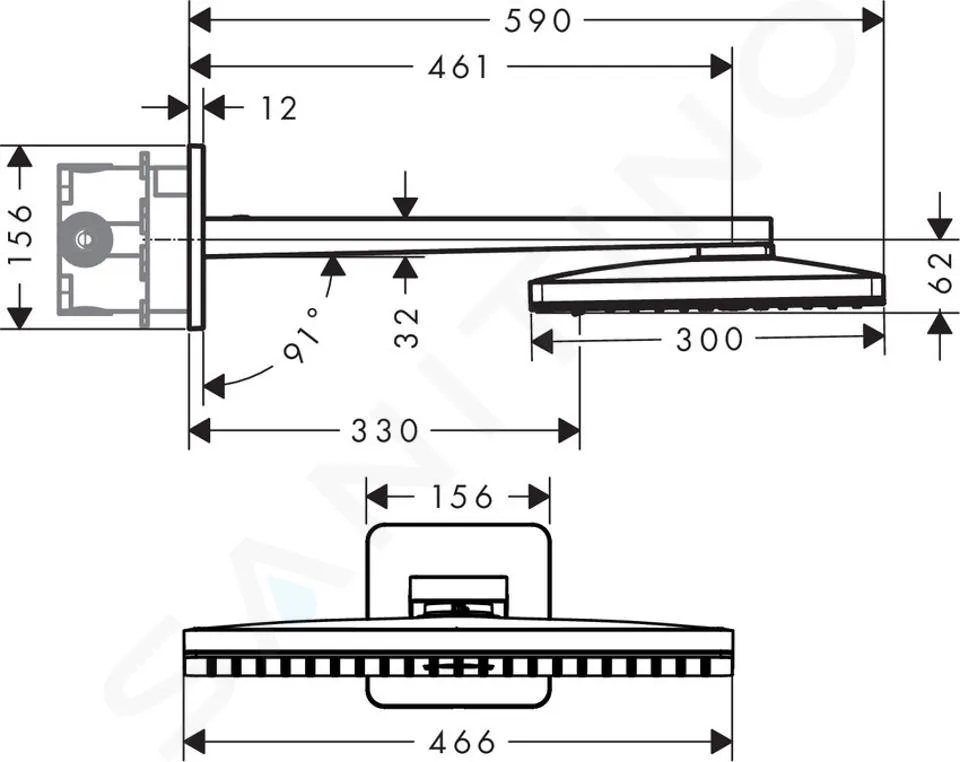 AXOR SHOWERSOLUTIONS  ROCIADOR DE DUCHA 460/300, BRAZO DE DUCHA 46 CM, 3 CHORROS, CROMO 35276000