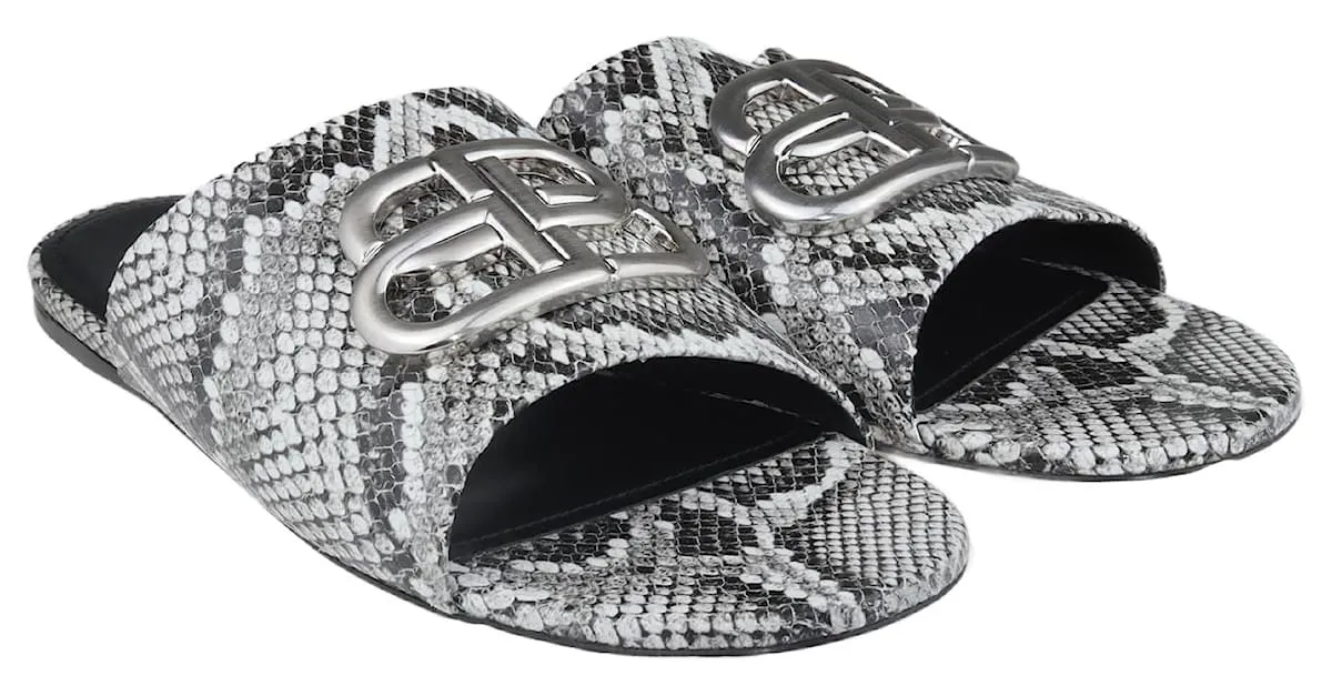 Balenciaga De color negro/Sandalias BB Slides Blancas Pitón Relieve 
