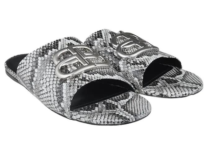Balenciaga De color negro/Sandalias BB Slides Blancas Pitón Relieve 