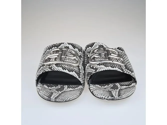 Balenciaga De color negro/Sandalias BB Slides Blancas Pitón Relieve 