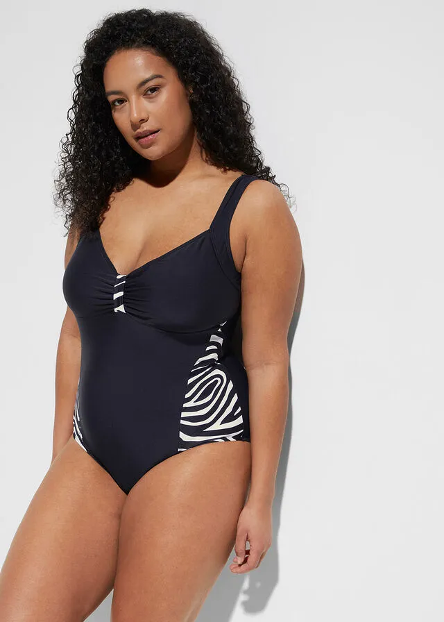 Bañador Azul marino/blanco con estampado de cebra