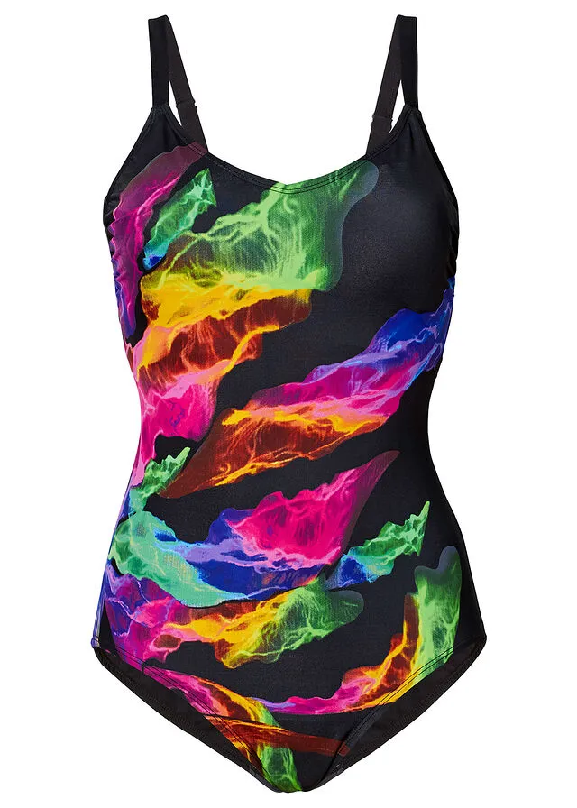 Bañador moldeador con estampado de arcoiris. Negro