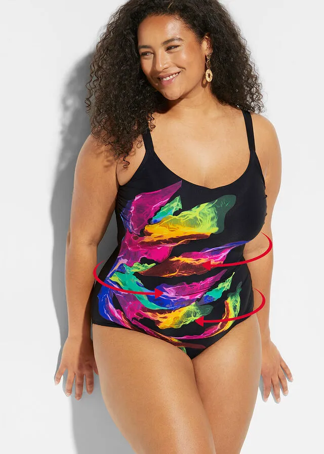 Bañador moldeador con estampado de arcoiris. Negro