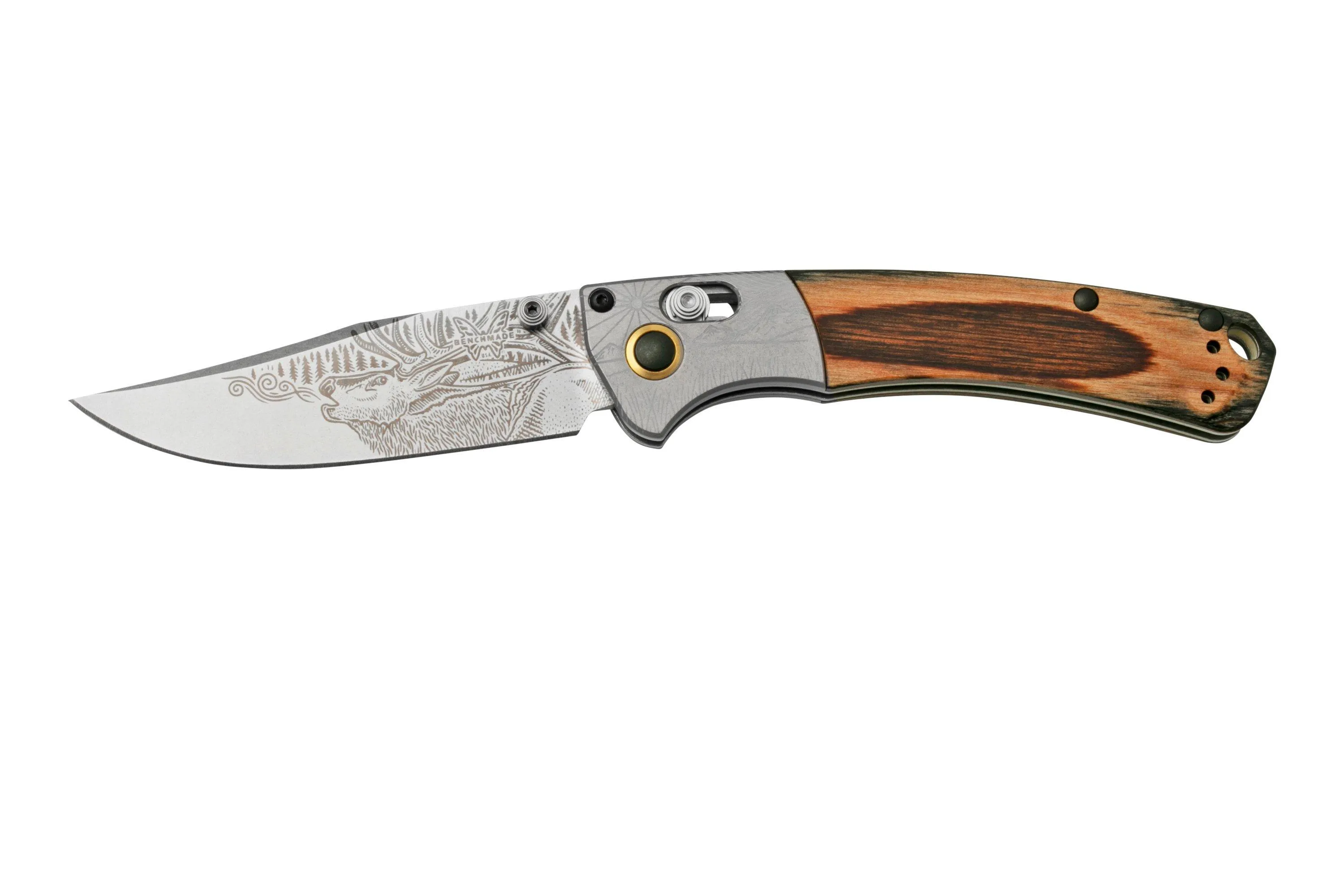 BENCHMADE MINI CROOKED RIVER BULL ELK LIMITED EDITION ARTIST SERIES 150852201, NAVAJA DE CAZA, CASEY UNDERWOOD DISEñO