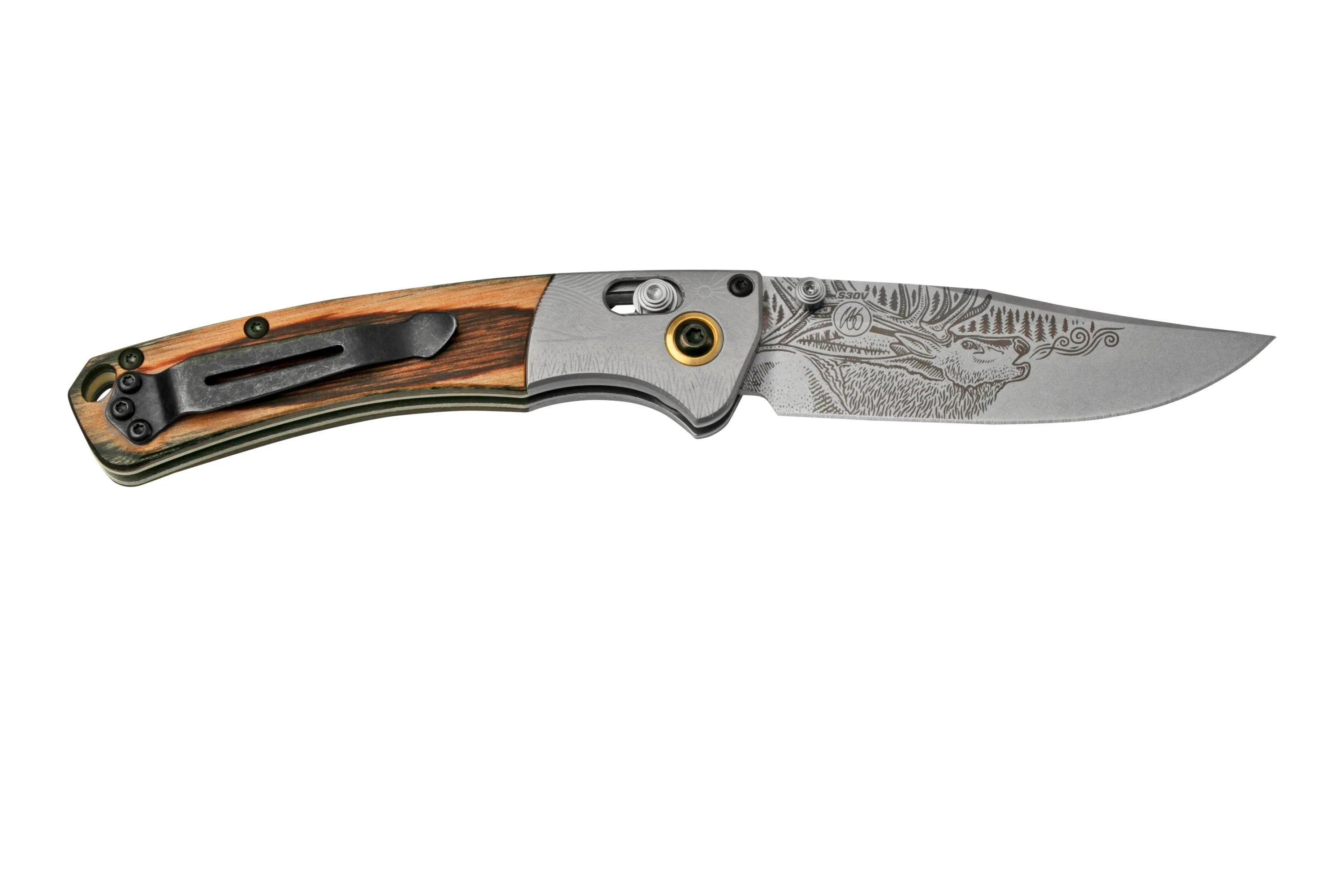 BENCHMADE MINI CROOKED RIVER BULL ELK LIMITED EDITION ARTIST SERIES 150852201, NAVAJA DE CAZA, CASEY UNDERWOOD DISEñO