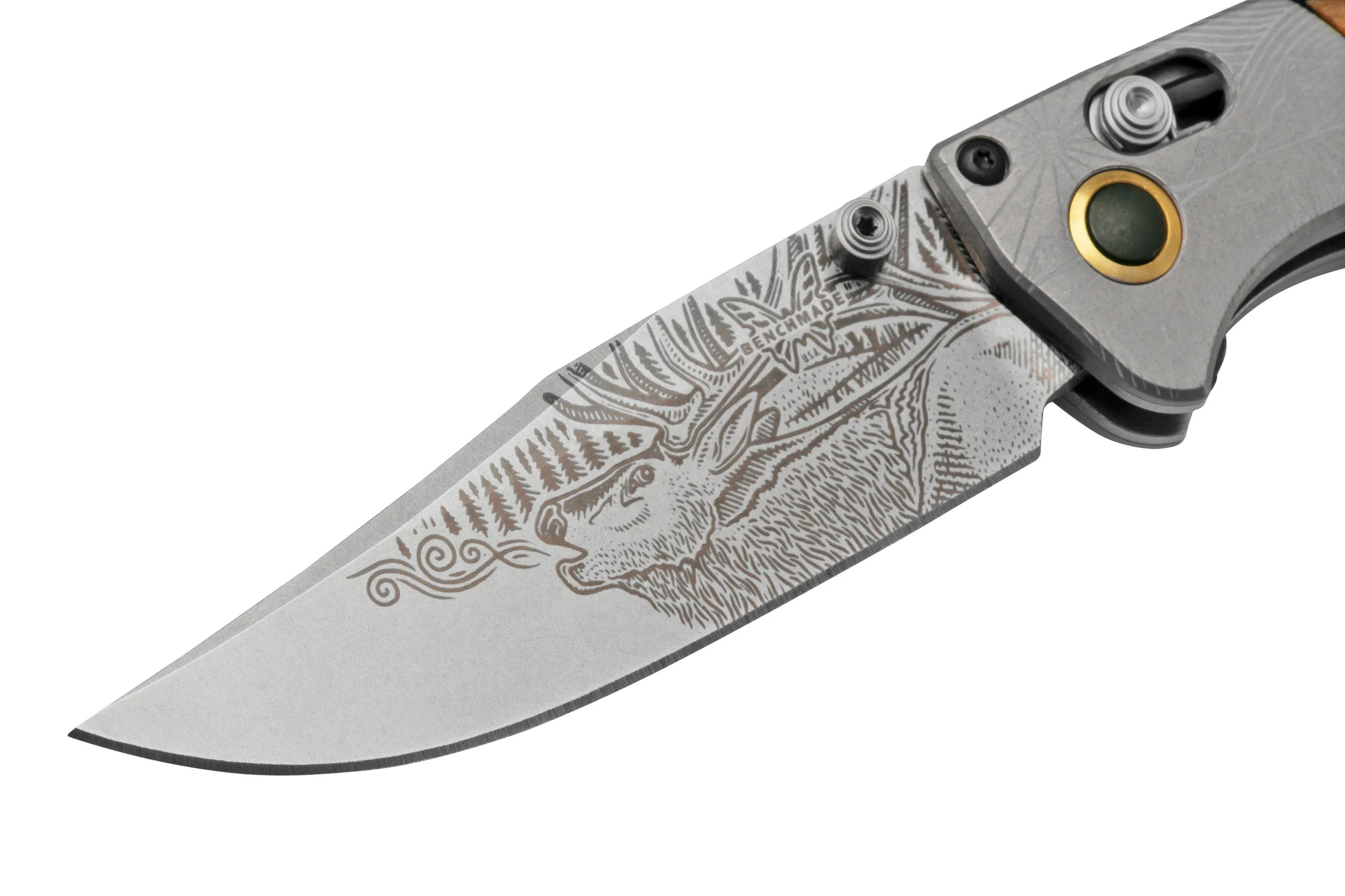 BENCHMADE MINI CROOKED RIVER BULL ELK LIMITED EDITION ARTIST SERIES 150852201, NAVAJA DE CAZA, CASEY UNDERWOOD DISEñO
