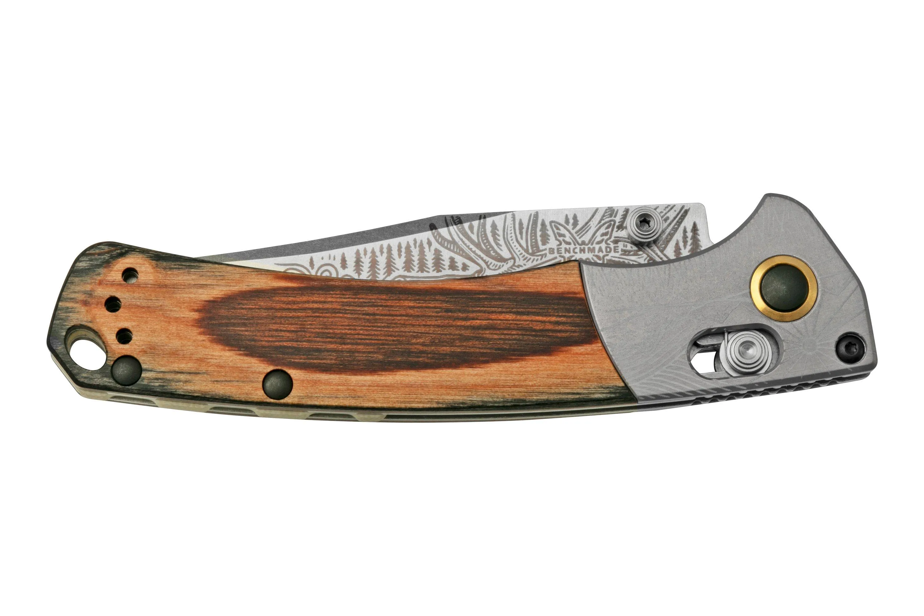 BENCHMADE MINI CROOKED RIVER BULL ELK LIMITED EDITION ARTIST SERIES 150852201, NAVAJA DE CAZA, CASEY UNDERWOOD DISEñO