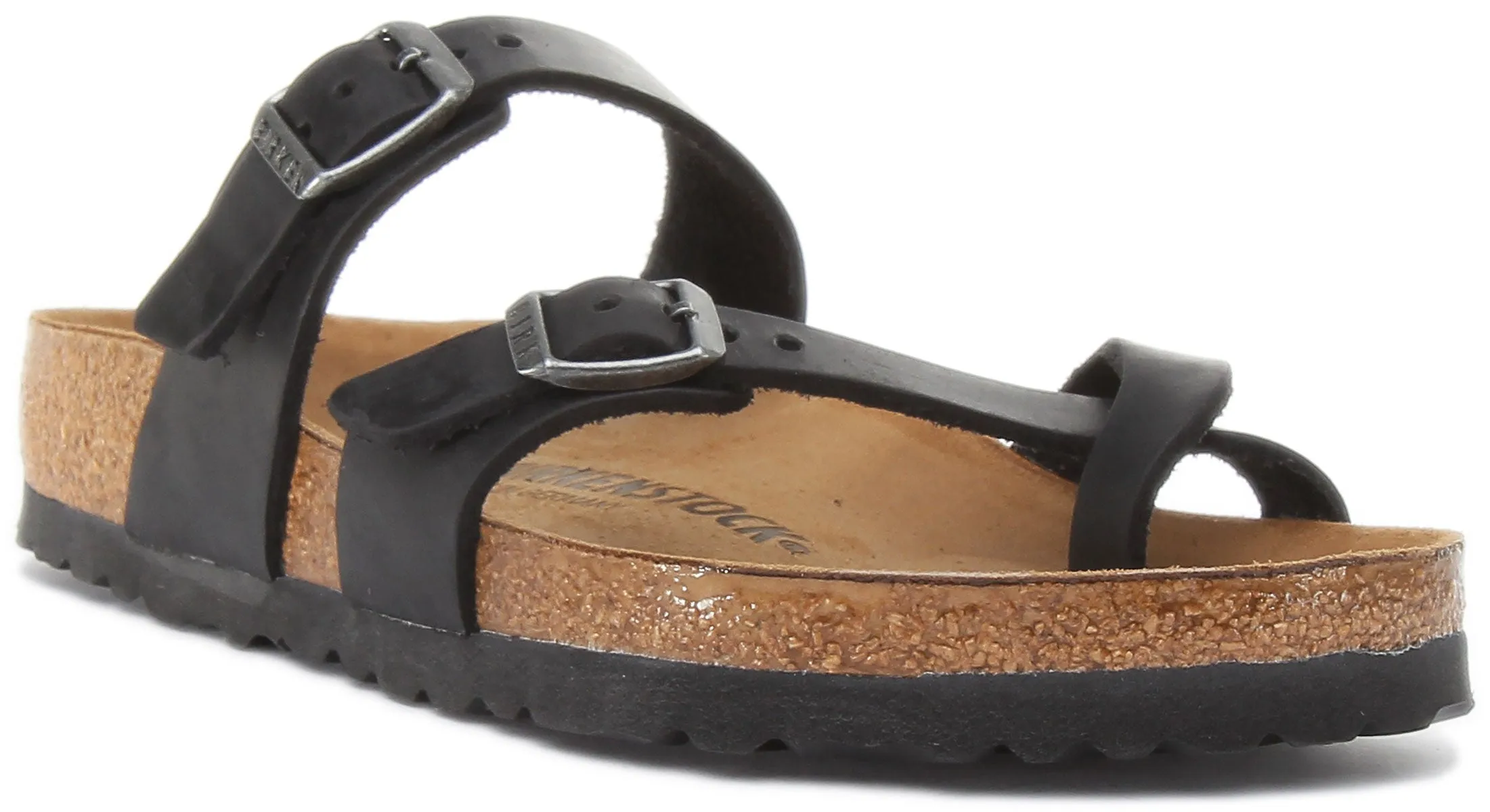 Birkenstock Mayari Sandalia de tiras de cuero aceitado para mujer en negro