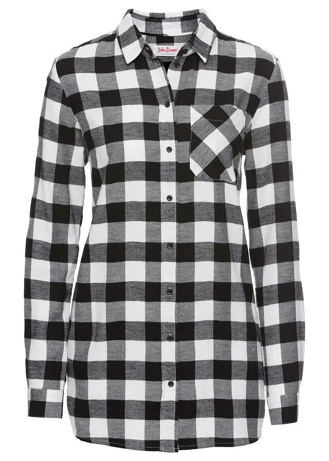 BLUSA LARGA DE FRANELA BLANCO LANANEGRO DE CUADROS