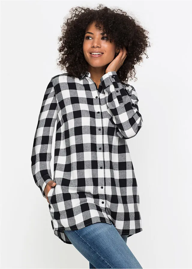 BLUSA LARGA DE FRANELA BLANCO LANANEGRO DE CUADROS