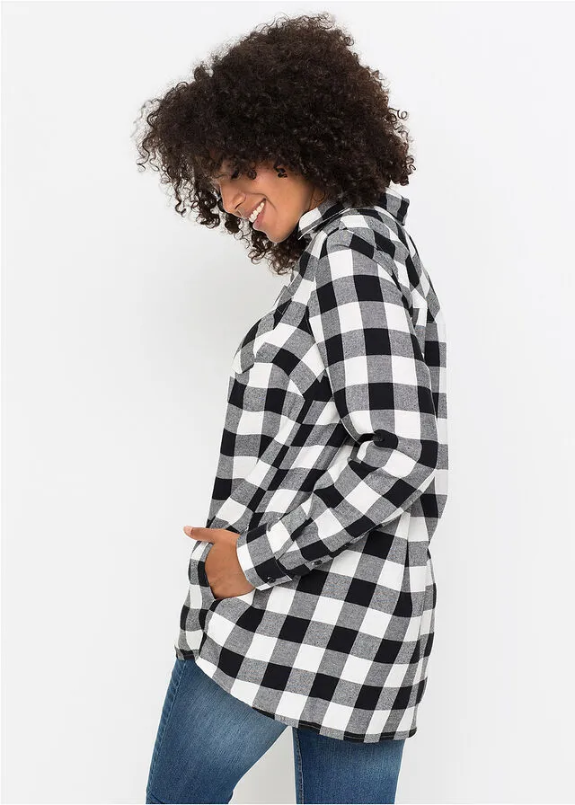 BLUSA LARGA DE FRANELA BLANCO LANANEGRO DE CUADROS