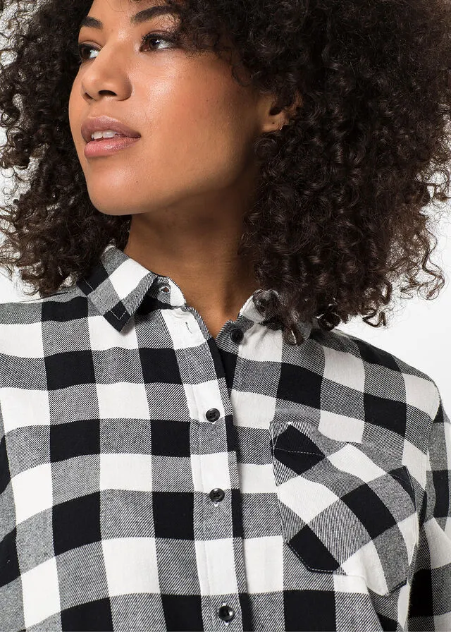 BLUSA LARGA DE FRANELA BLANCO LANANEGRO DE CUADROS