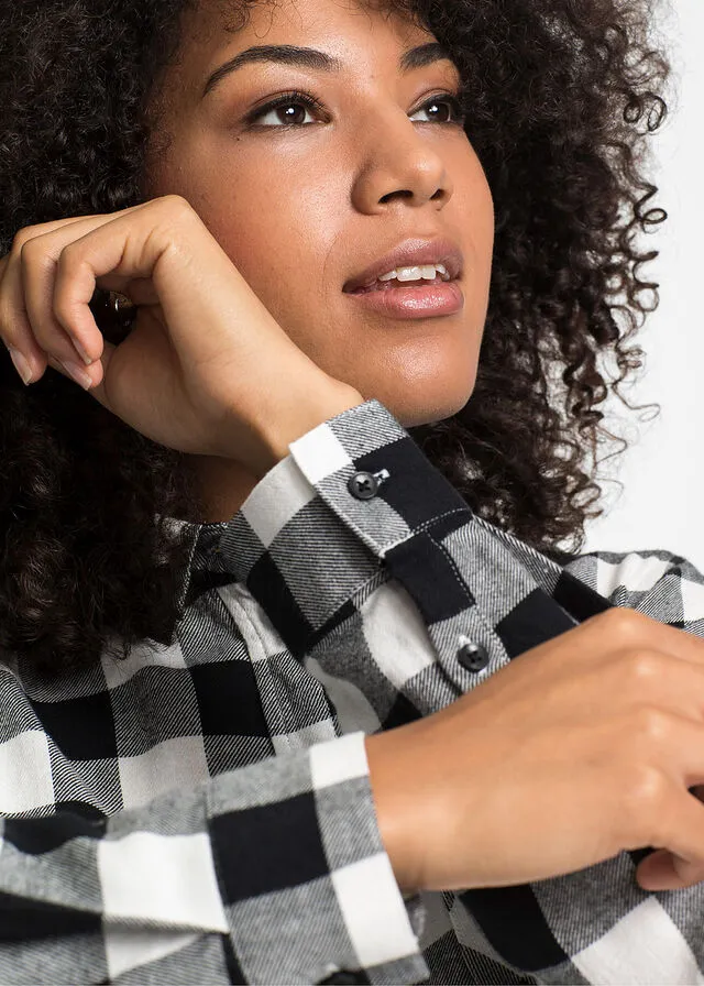 BLUSA LARGA DE FRANELA BLANCO LANANEGRO DE CUADROS