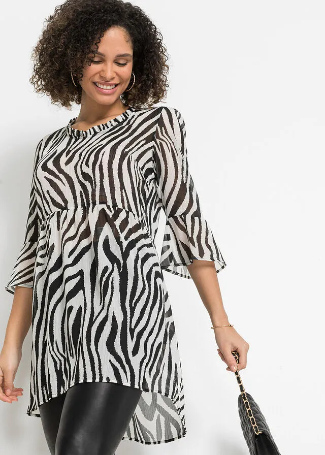 BLUSA LARGA NEGROBLANCO CON ESTAMPADO DE CEBRA