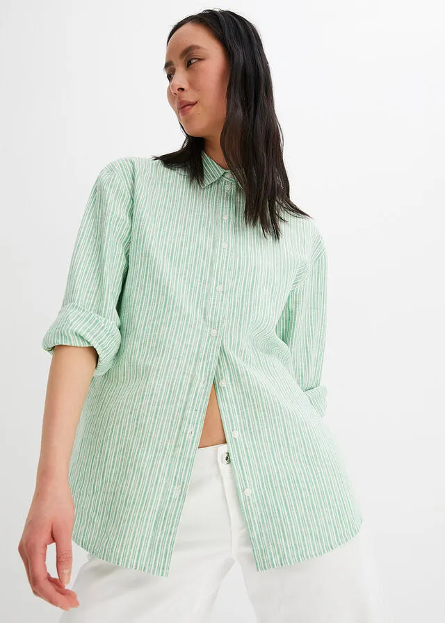 BLUSA VERDE VIBRANTEBLANCO LANA CON RAYAS