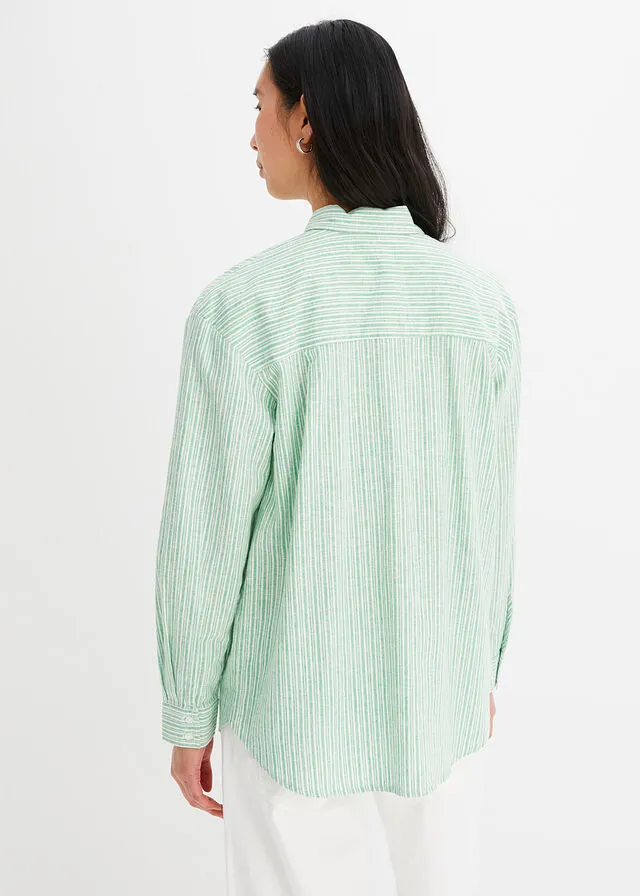BLUSA VERDE VIBRANTEBLANCO LANA CON RAYAS
