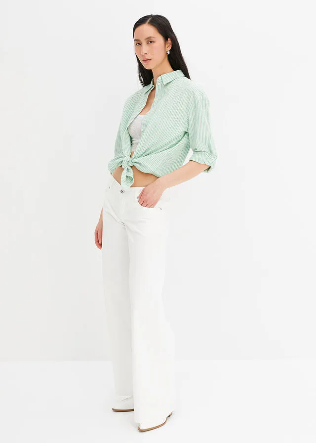 BLUSA VERDE VIBRANTEBLANCO LANA CON RAYAS