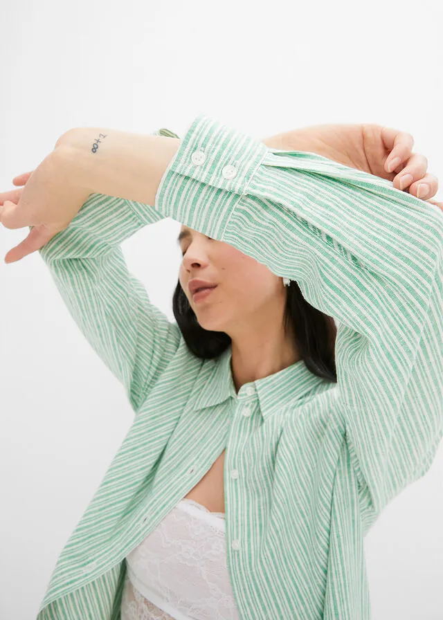 BLUSA VERDE VIBRANTEBLANCO LANA CON RAYAS