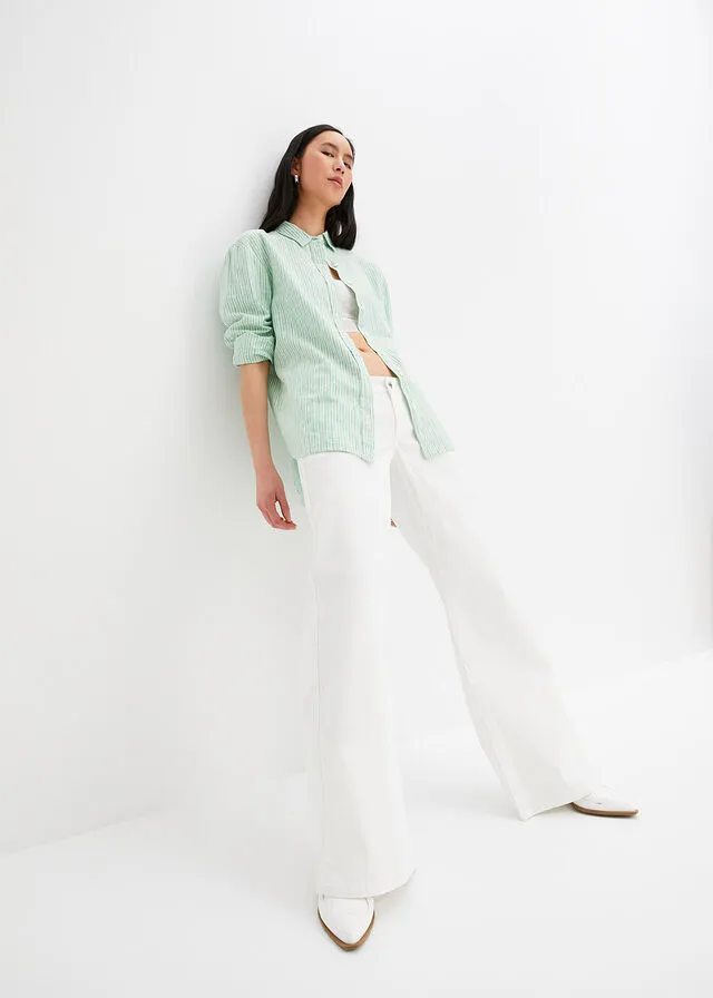 BLUSA VERDE VIBRANTEBLANCO LANA CON RAYAS