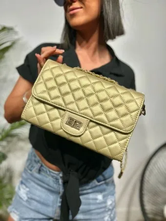 Bolso Acolchado Cadena CHARLENE Oro