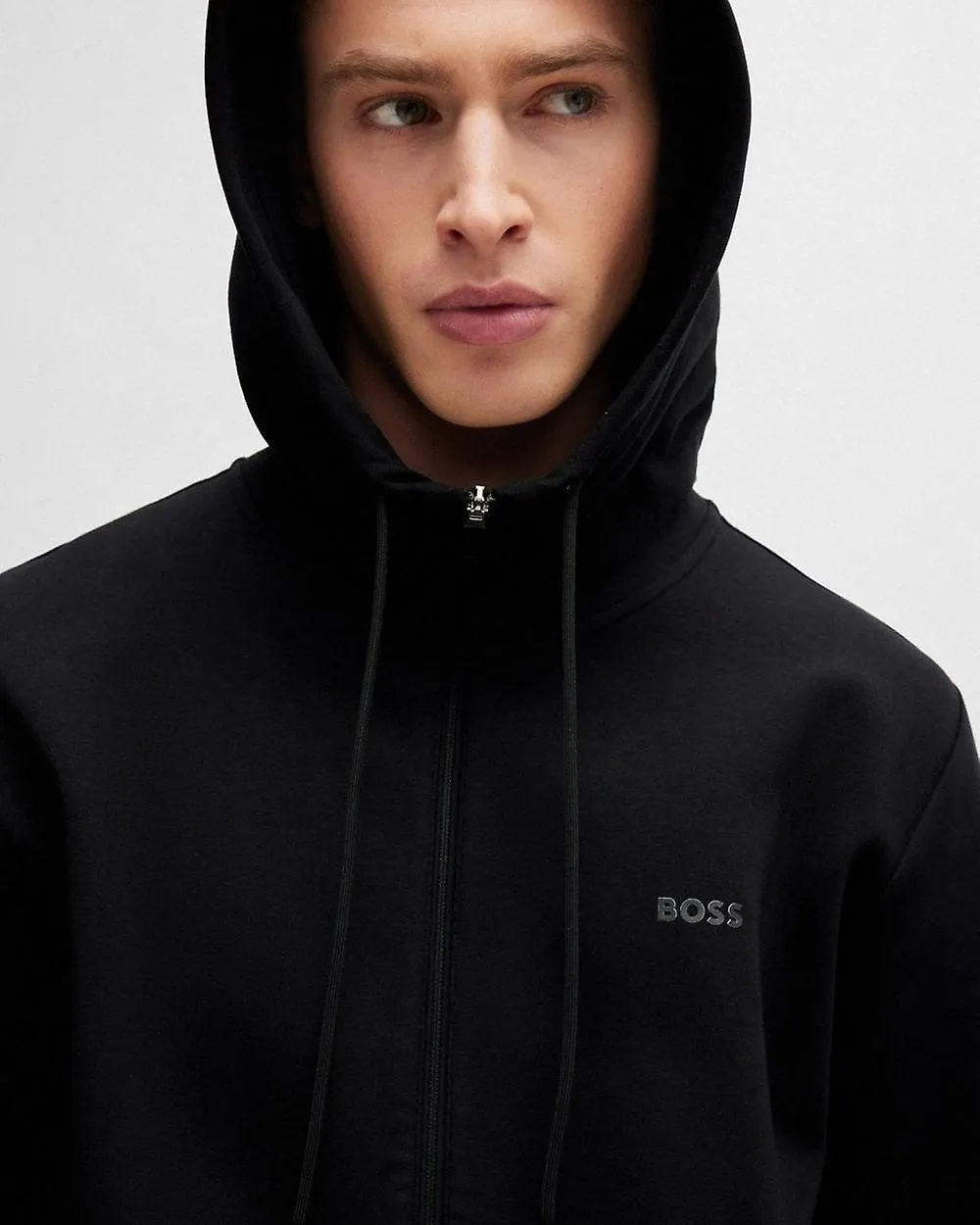 BOSS GREEN BOSS GREEN SAGGY MENS STRETCH COTTON ZIPUP HOODIE WITH LOGO PRINT NOS