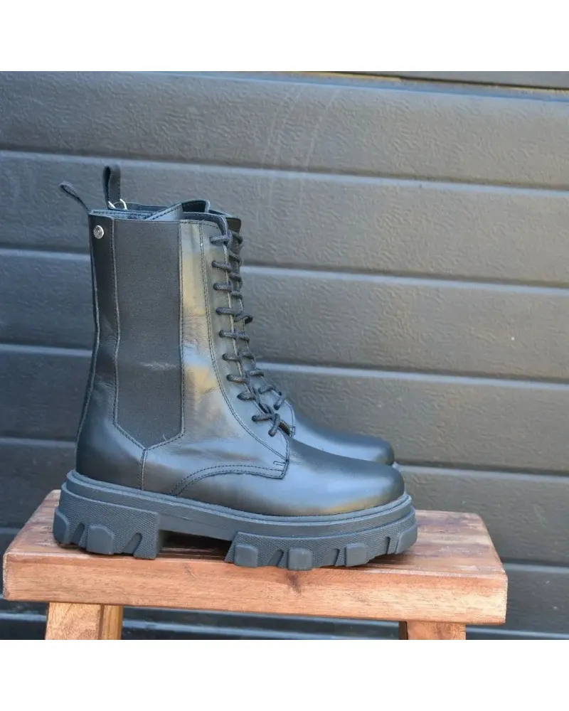 Bota militar de PIEL beige con cierre lateral de cremallera | 21811 top3shoes