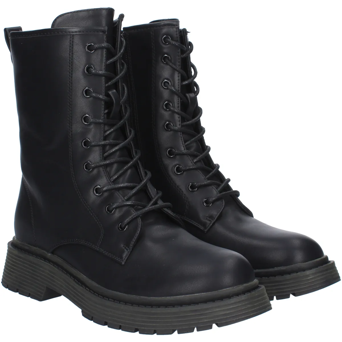 Bota militar plana con cierre de cordones