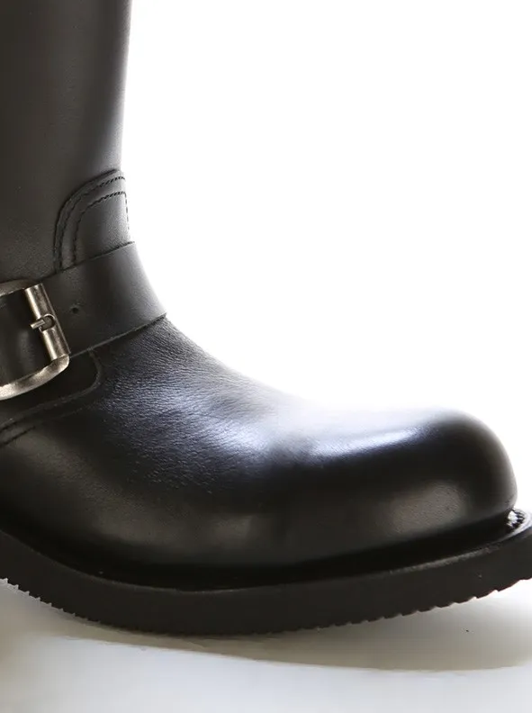 BOTA MOTERA PIEL NEGRA HEBILLAS