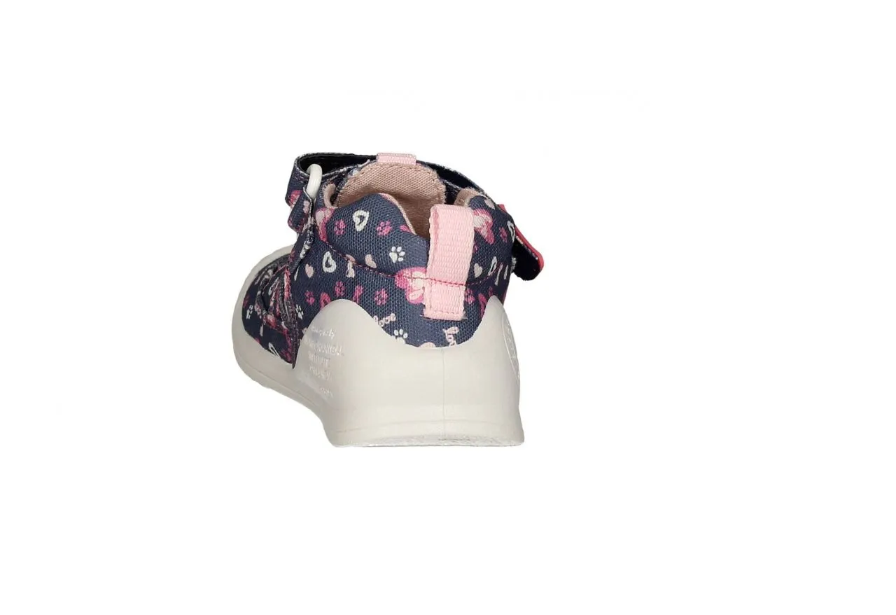 Bota Sandalia Lona Velcro Jeans Corazones Rosa Piso Blanco