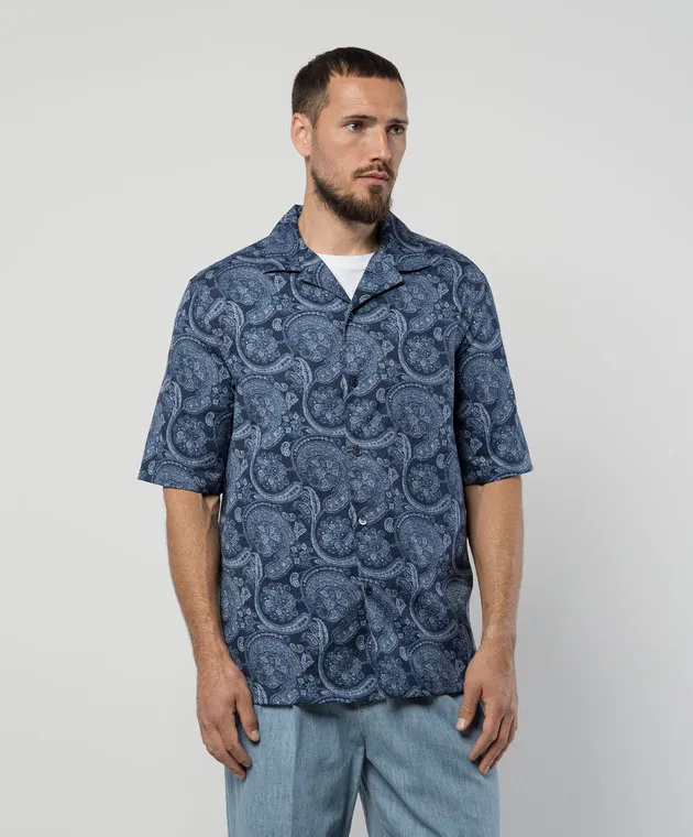 Brunello Cucinelli Blue shirt in paisley print