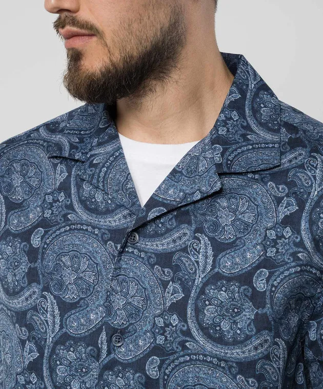 Brunello Cucinelli Blue shirt in paisley print